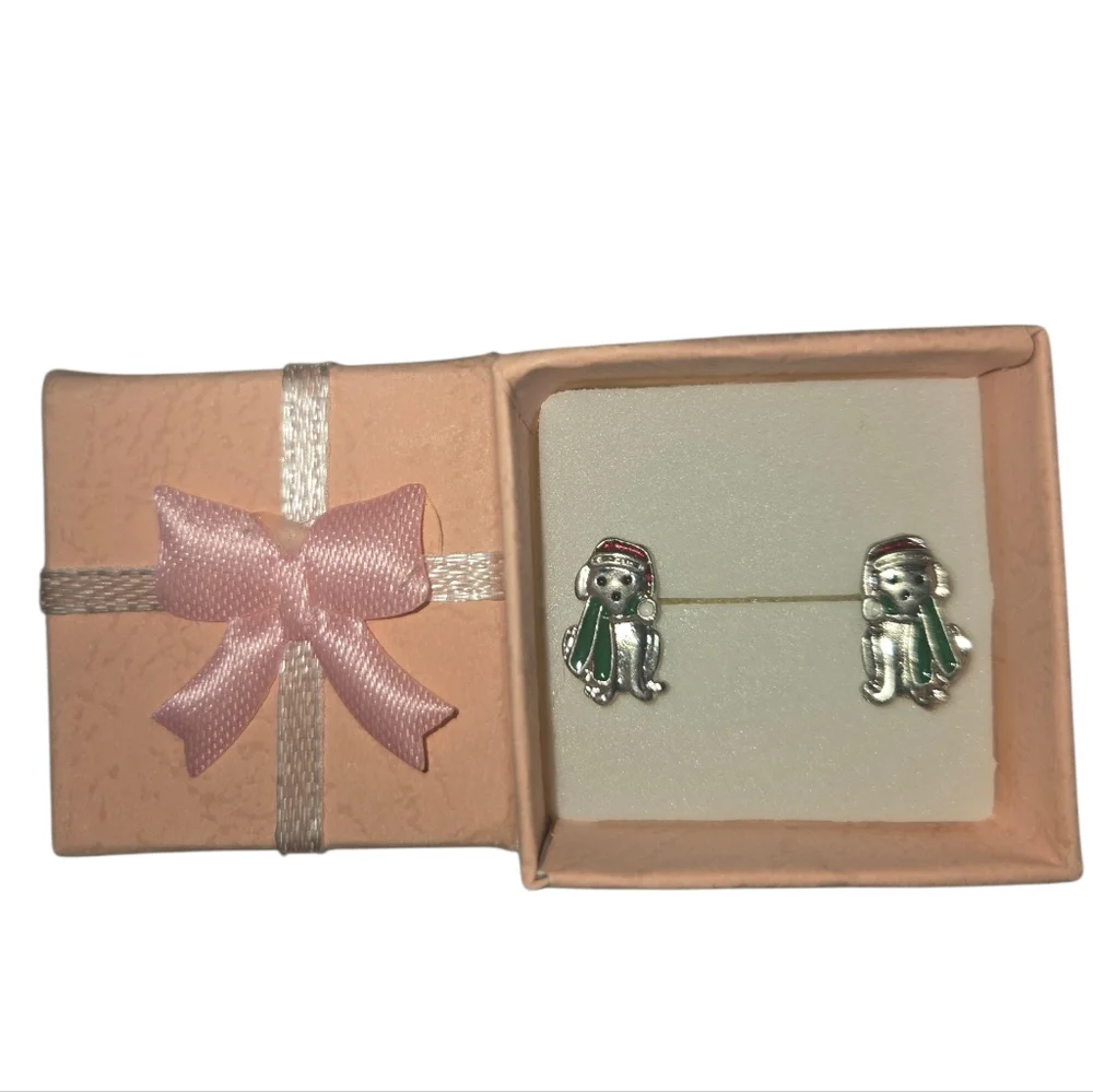 Christmas Silver Dog‎ Kid's Earrings
